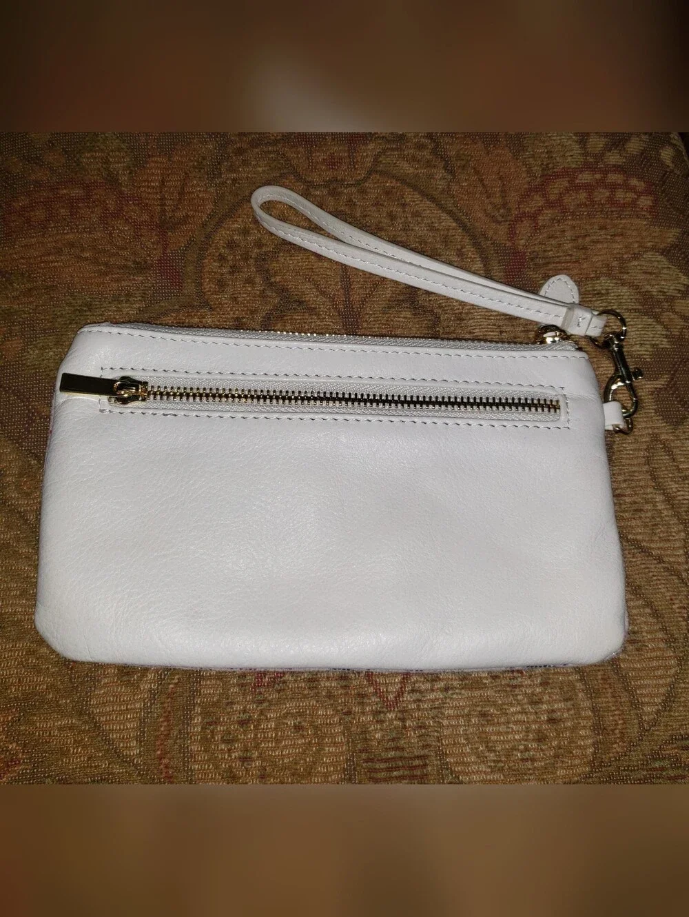 Befen White Leather Pouch With Colorful Floral Design